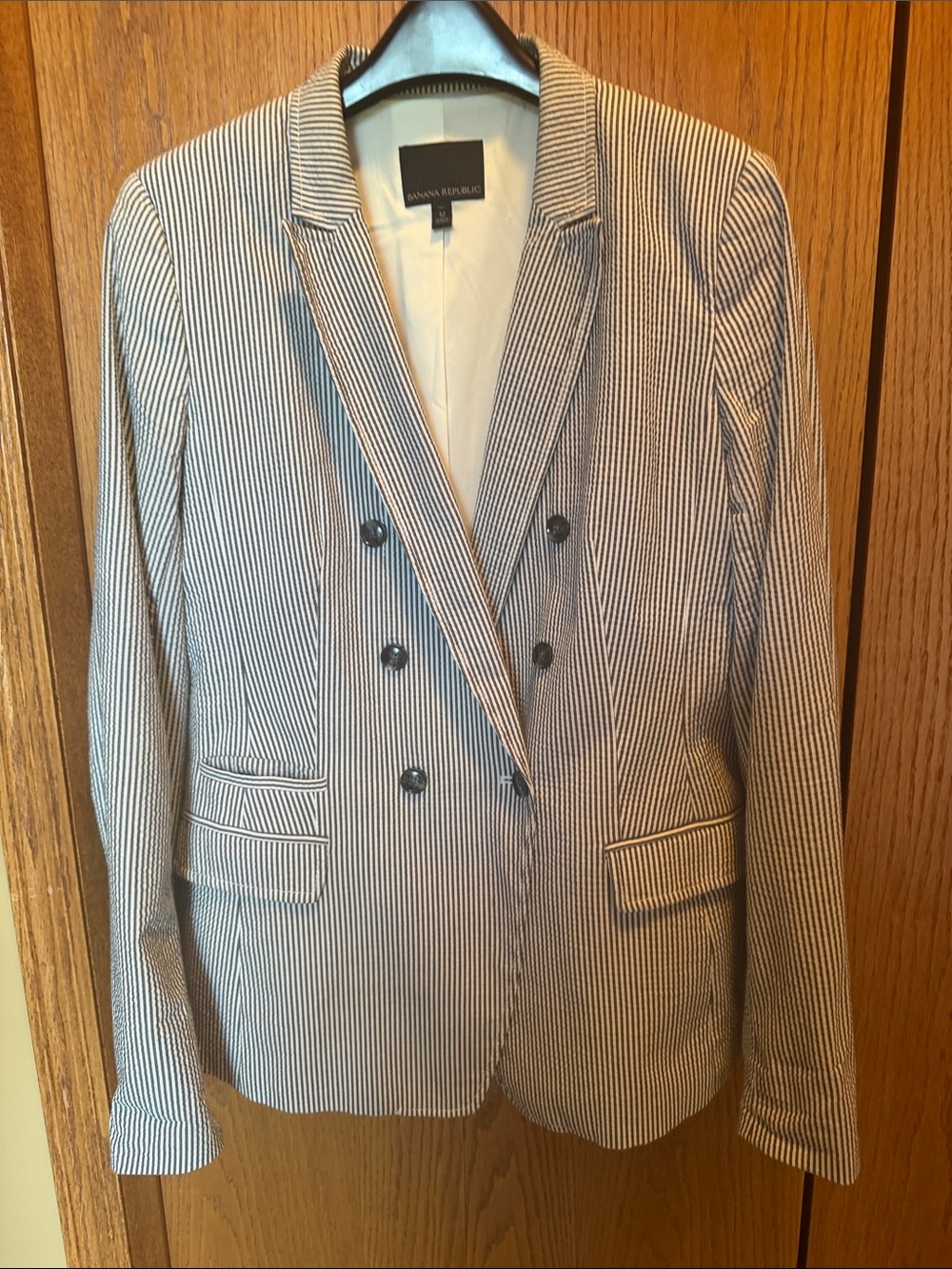 Banana Republic Navy & White Pinstripe Double-Breasted Blazer